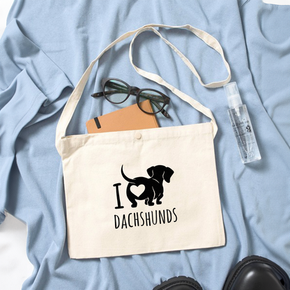 犬イラスト レギュラー キャンバス サコッシュ ダックスフンドが大好き I Love Dachshunds