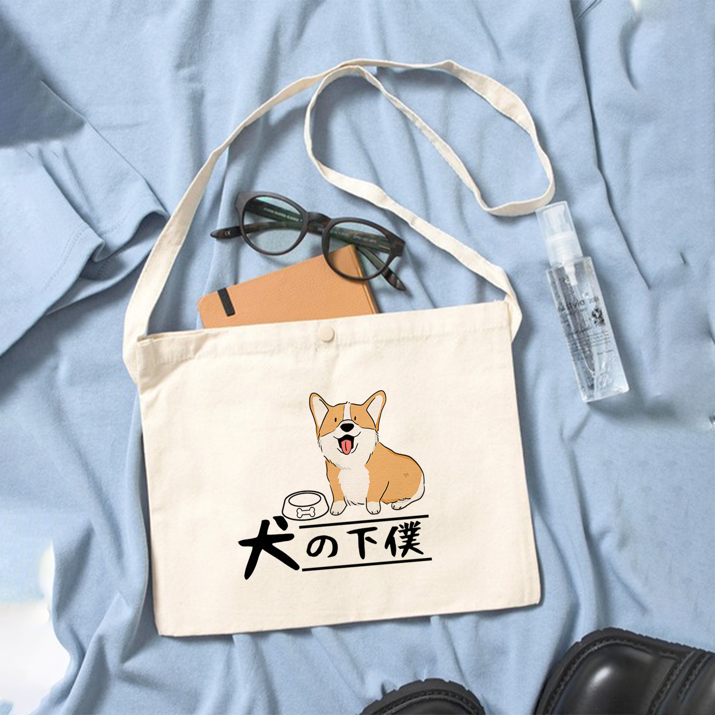 犬イラスト　レギュラー キャンバス サコッシュコーギー Corgi 犬の下僕